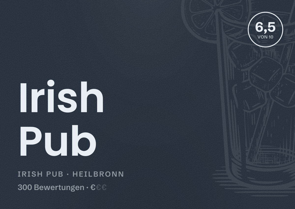 Illustriertes Poster von Irish Pub, Irish Pub in Heilbronn: Bewertung 6,5 von 10 aus 300 Bewertungen, Preisniveau €