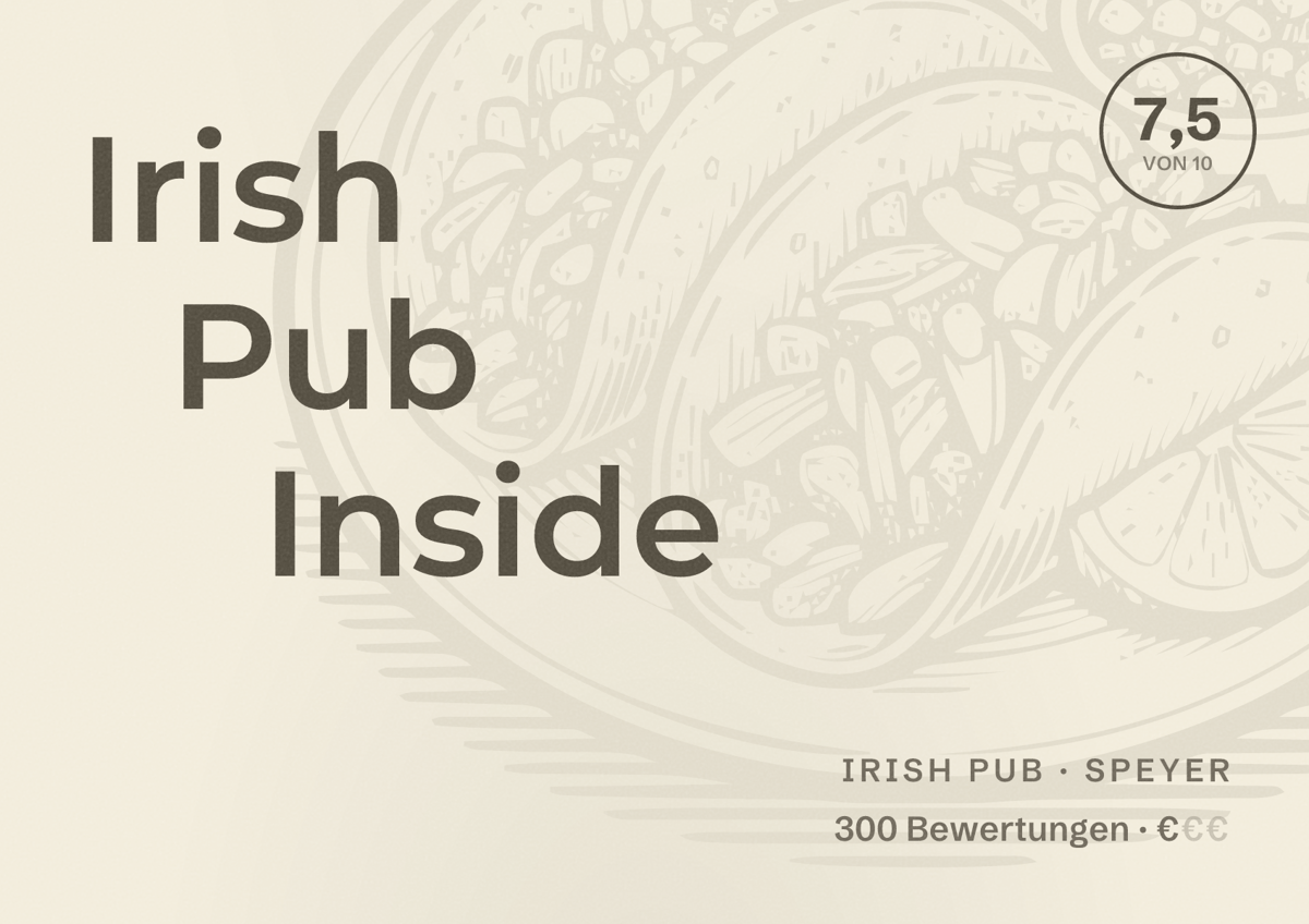 Illustriertes Poster von Irish Pub Inside, Irish Pub in Speyer: Bewertung 7,5 von 10 aus 300 Bewertungen, Preisniveau €