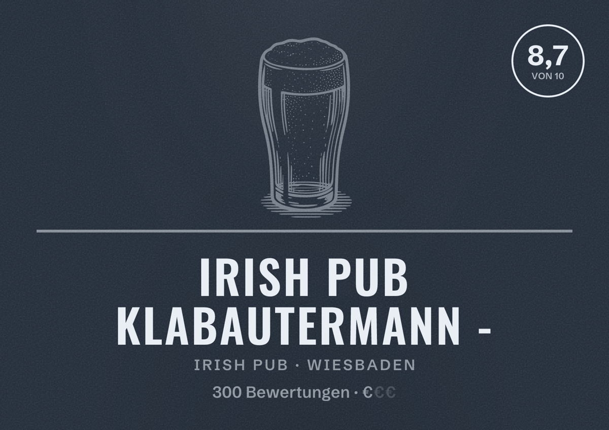 Illustriertes Poster von Irish Pub Klabautermann -, Irish Pub in Wiesbaden: Bewertung 8,7 von 10 aus 300 Bewertungen, Preisniveau €
