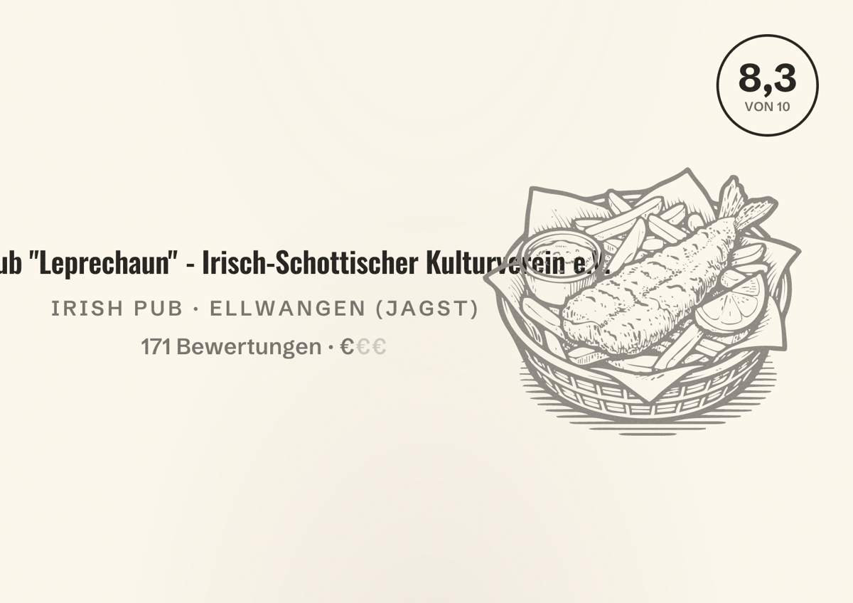 Illustriertes Poster von Irish Pub "Leprechaun" - Irisch-Schottischer Kulturverein e.V., Irish Pub in Ellwangen (Jagst): Bewertung 8,3 von 10 aus 171 Bewertungen, Preisniveau €