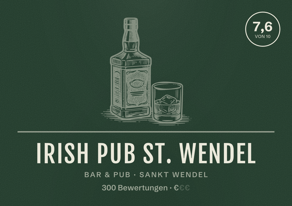 Illustriertes Poster von Irish Pub St. Wendel, Bar & Pub in Sankt Wendel: Bewertung 7,6 von 10 aus 300 Bewertungen, Preisniveau €