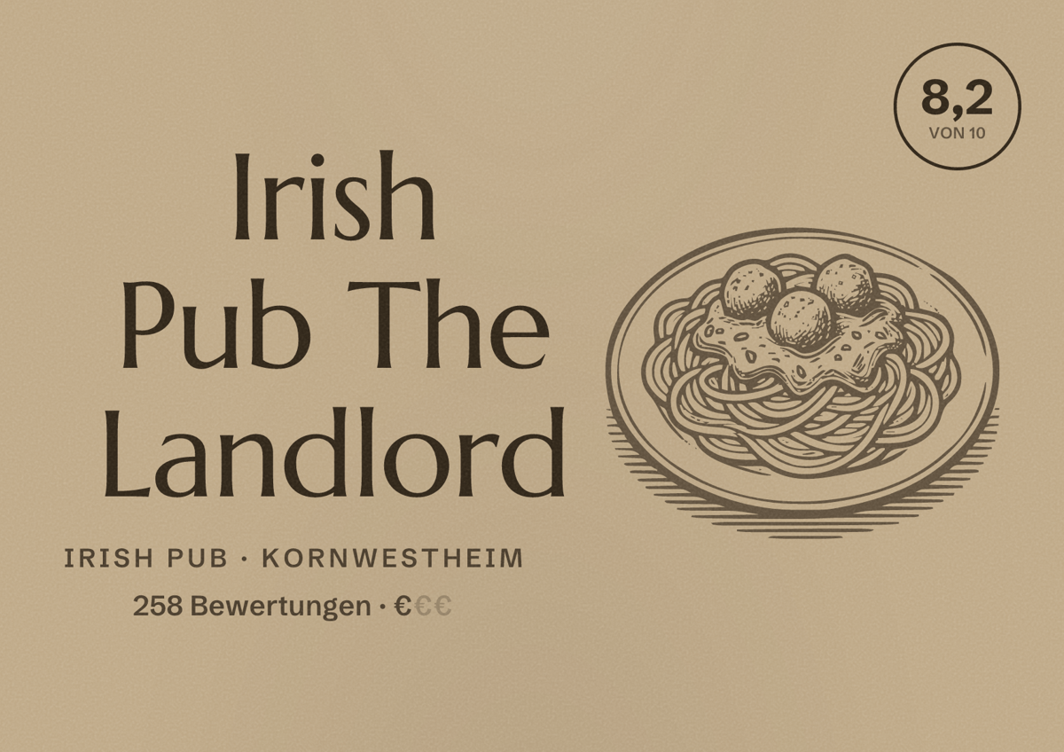 Illustriertes Poster von Irish Pub The Landlord, Irish Pub in Kornwestheim: Bewertung 8,2 von 10 aus 258 Bewertungen, Preisniveau €