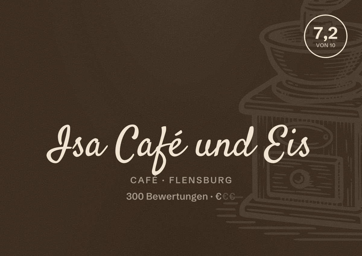 Illustriertes Poster von Isa Café und Eis, Café in Flensburg: Bewertung 7,2 von 10 aus 300 Bewertungen, Preisniveau €