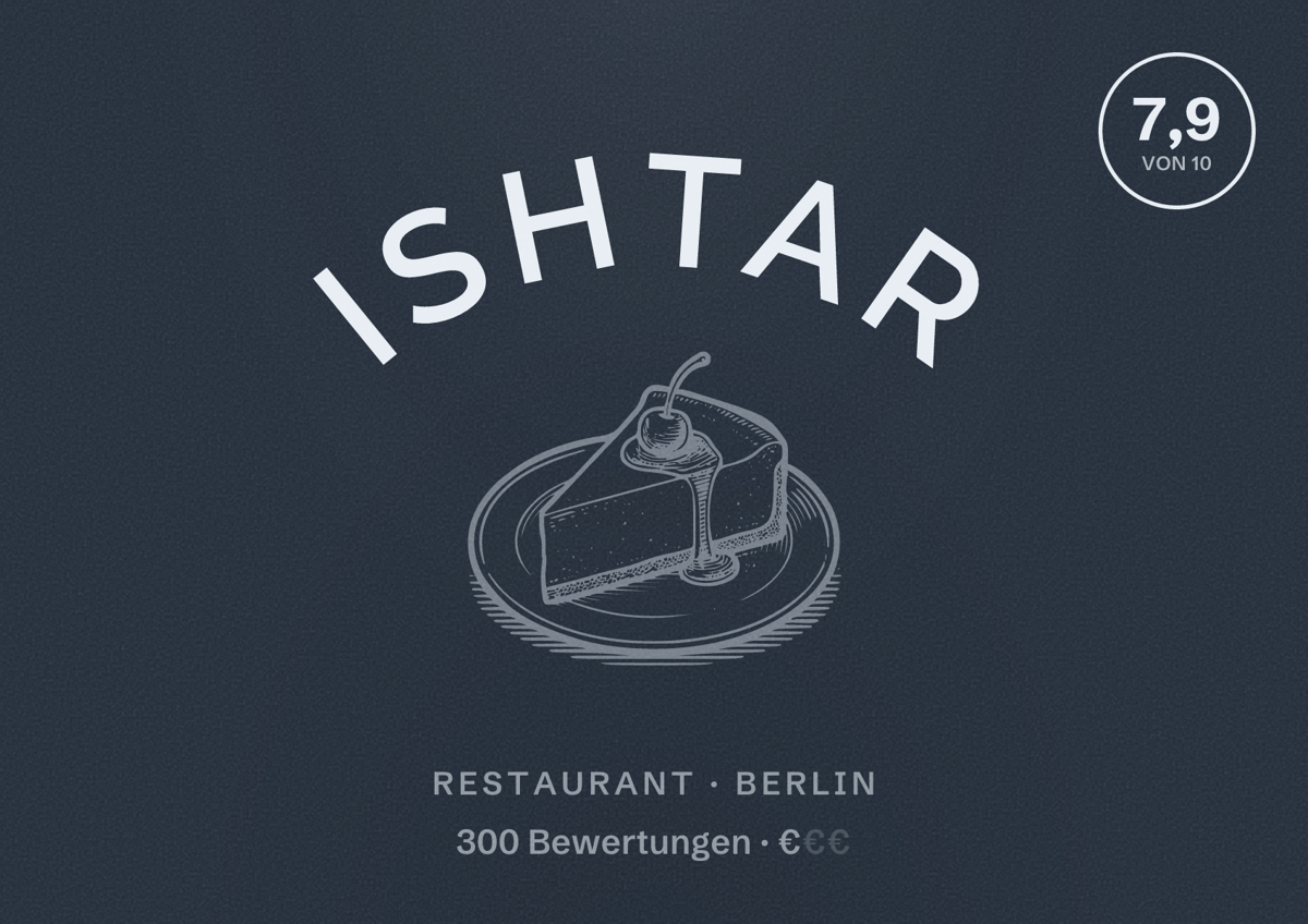 Illustriertes Poster von Ishtar, Restaurant in Berlin: Bewertung 7,9 von 10 aus 300 Bewertungen, Preisniveau €