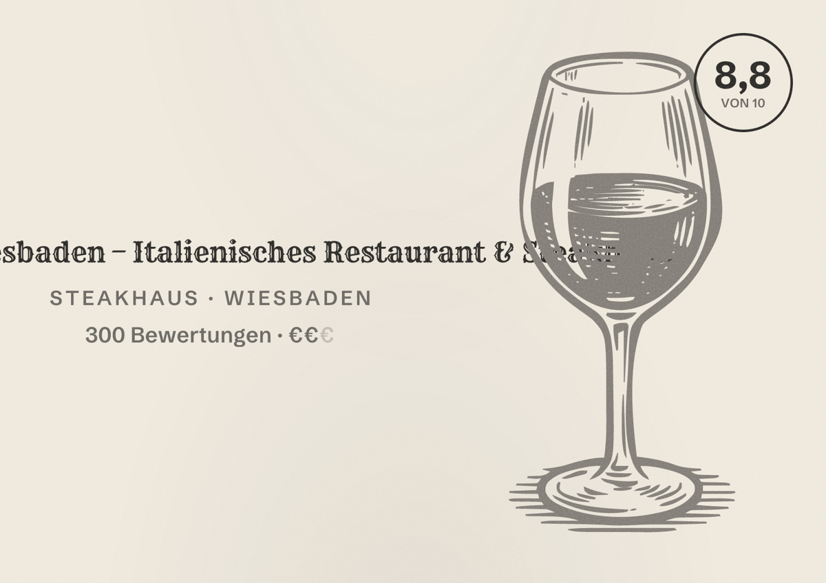 Illustriertes Poster von Isoletta Wiesbaden – Italienisches Restaurant & Steakhouse, Steakhaus in Wiesbaden: Bewertung 8,8 von 10 aus 300 Bewertungen, Preisniveau €€