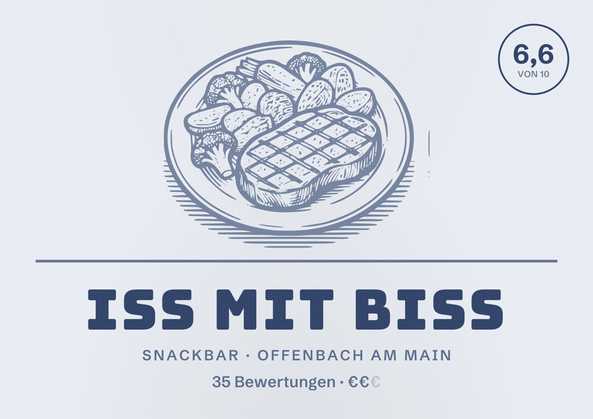 Illustriertes Poster von Iss Mit BISS, Snackbar in Offenbach am Main: Bewertung 6,6 von 10 aus 35 Bewertungen, Preisniveau €€