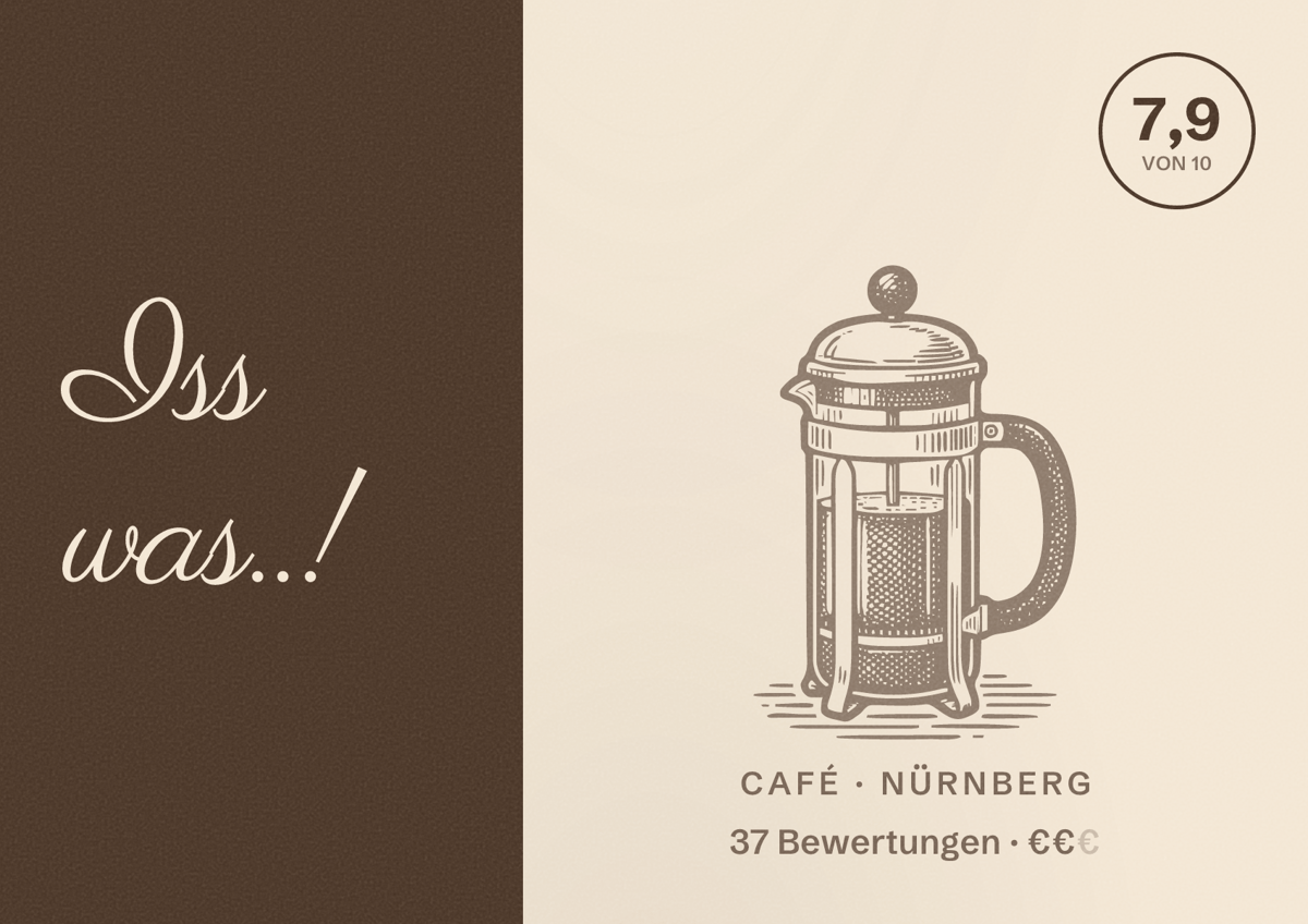 Illustriertes Poster von Iss was..!, Café in Nürnberg: Bewertung 7,9 von 10 aus 37 Bewertungen, Preisniveau €€