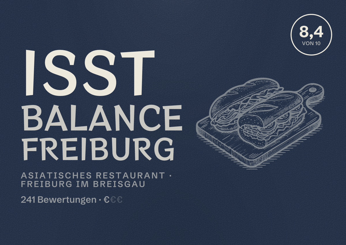 Illustriertes Poster von Isst Balance Freiburg, Asiatisches Restaurant in Freiburg im Breisgau: Bewertung 8,4 von 10 aus 241 Bewertungen, Preisniveau €