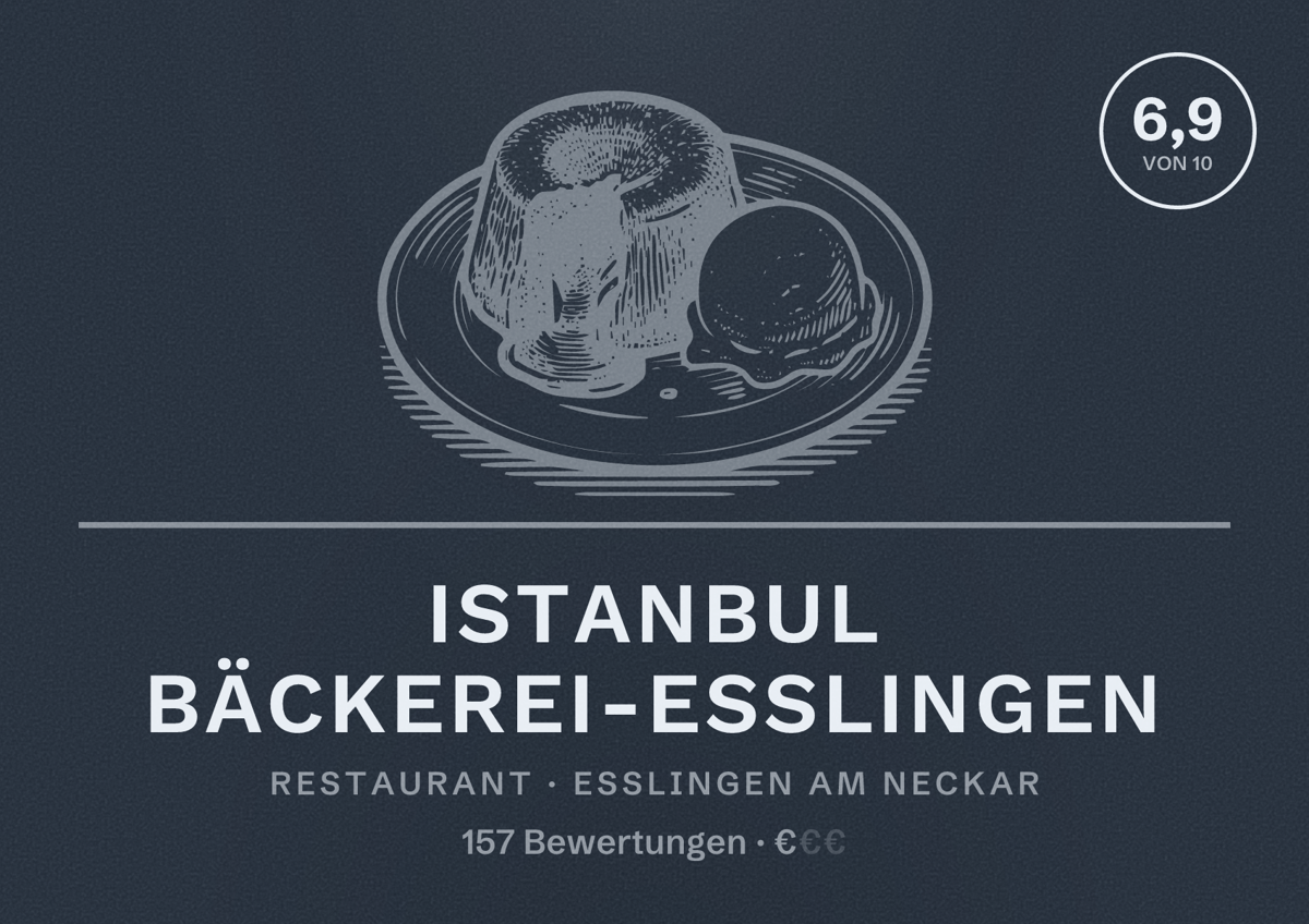 Illustriertes Poster von Istanbul Bäckerei-Esslingen, Restaurant in Esslingen am Neckar: Bewertung 6,9 von 10 aus 157 Bewertungen, Preisniveau €