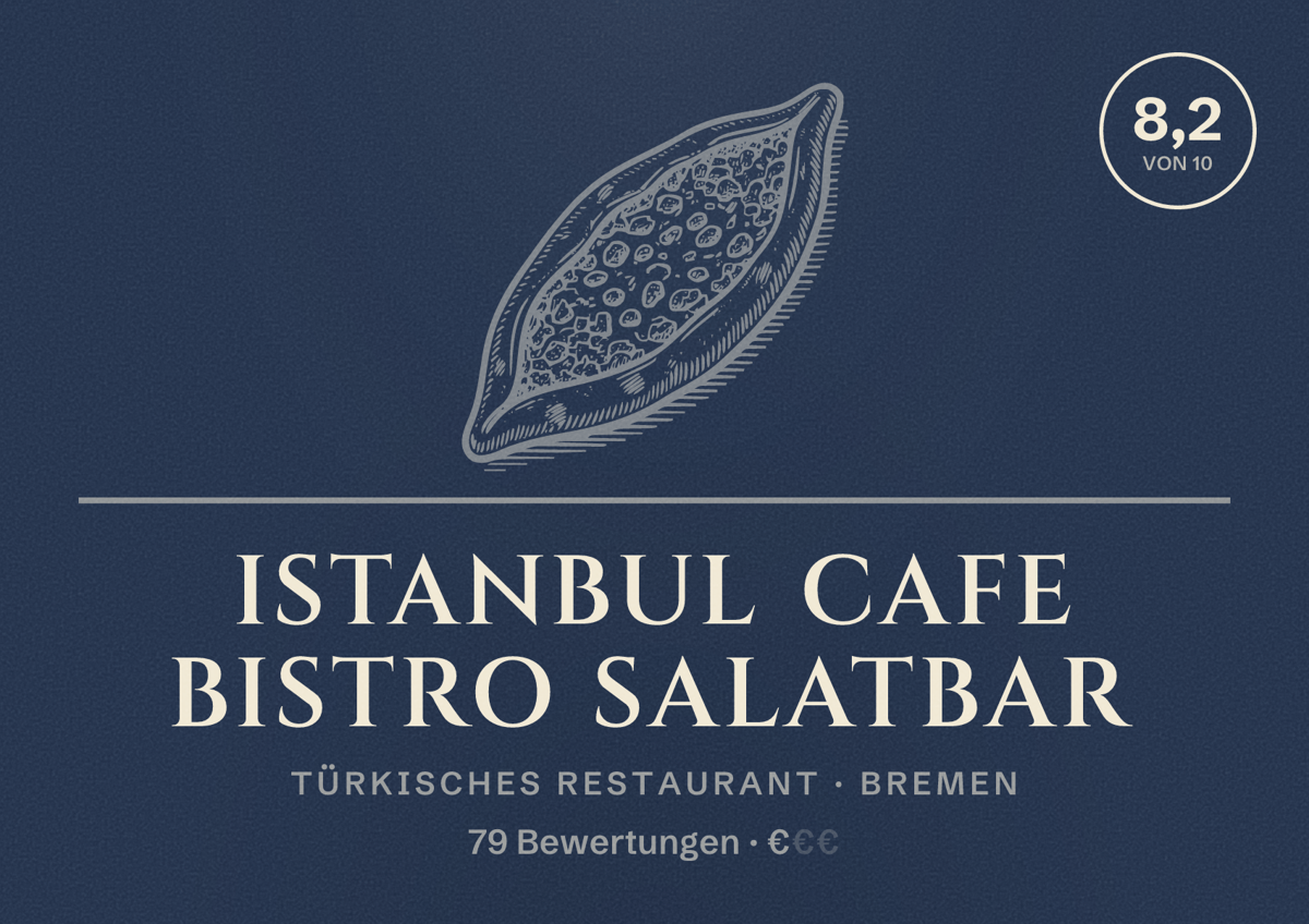 Illustriertes Poster von Istanbul Cafe Bistro Salatbar, Türkisches Restaurant in Bremen: Bewertung 8,2 von 10 aus 79 Bewertungen, Preisniveau €