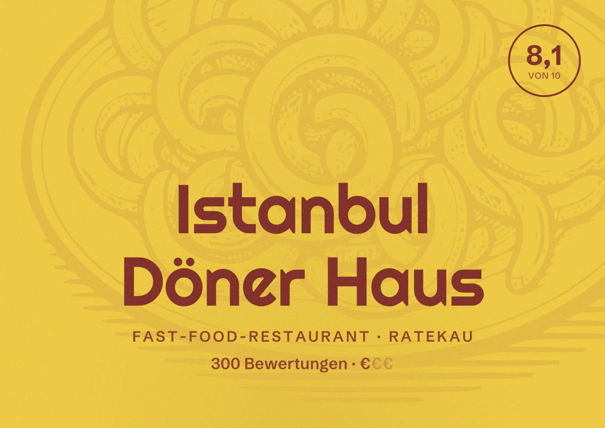 Illustriertes Poster von Istanbul Döner Haus, Fast-Food-Restaurant in Ratekau: Bewertung 8,1 von 10 aus 300 Bewertungen, Preisniveau €