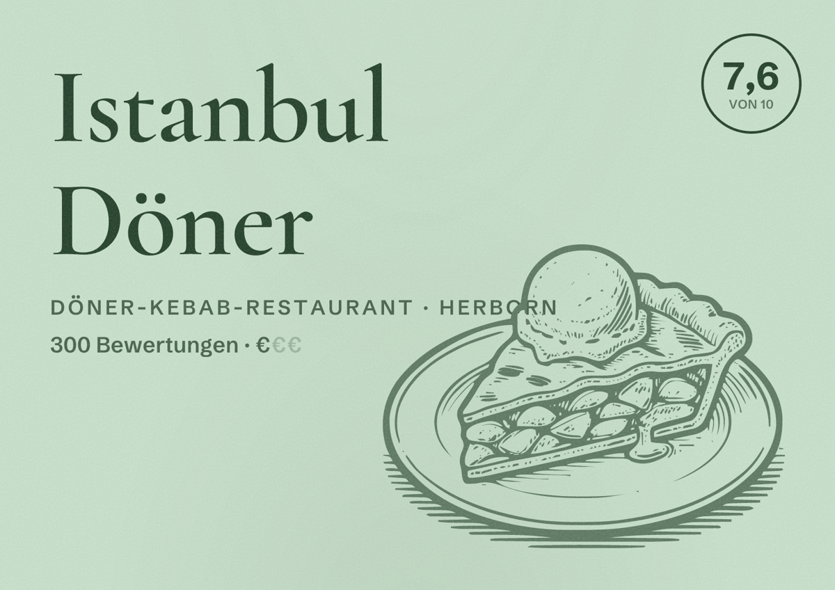 Illustriertes Poster von Istanbul Döner, Döner-Kebab-Restaurant in Herborn: Bewertung 7,6 von 10 aus 300 Bewertungen, Preisniveau €