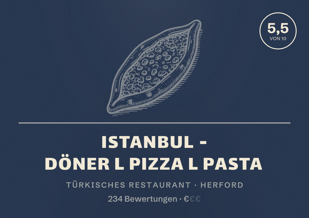 Illustriertes Poster von Istanbul - Döner l Pizza l Pasta, Türkisches Restaurant in Herford: Bewertung 5,5 von 10 aus 234 Bewertungen, Preisniveau €