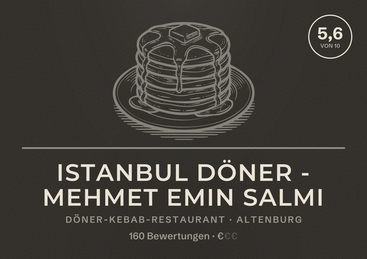 Illustriertes Poster von Istanbul Döner - Mehmet Emin Salmi, Döner-Kebab-Restaurant in Altenburg: Bewertung 5,6 von 10 aus 160 Bewertungen, Preisniveau €
