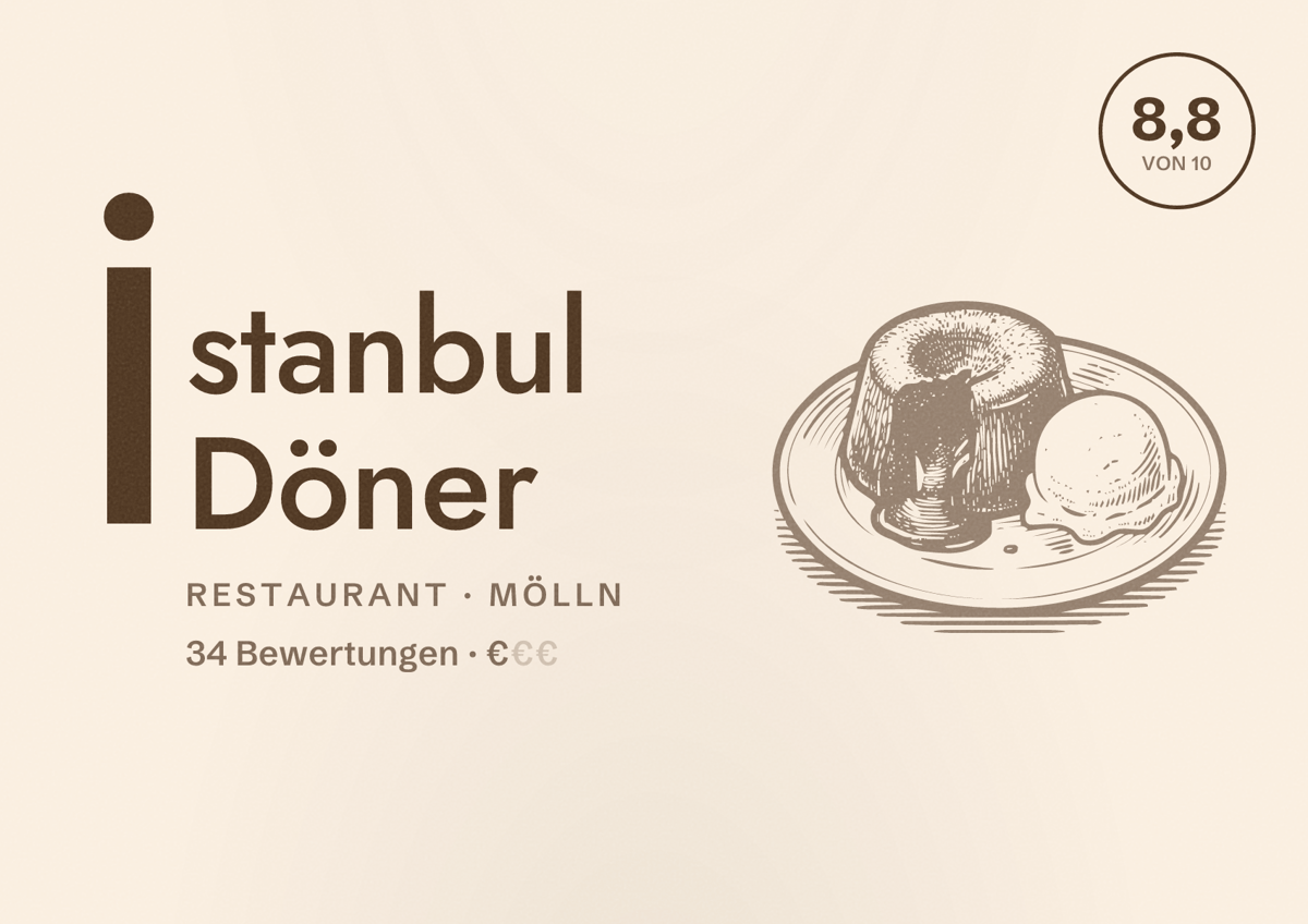 Illustriertes Poster von İstanbul Döner, Restaurant in Mölln: Bewertung 8,8 von 10 aus 34 Bewertungen, Preisniveau €