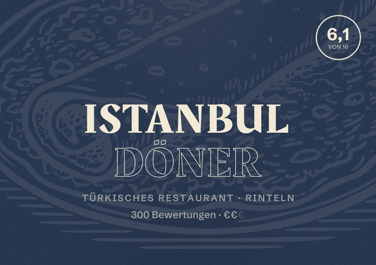 Illustriertes Poster von Istanbul Döner, Türkisches Restaurant in Rinteln: Bewertung 6,1 von 10 aus 300 Bewertungen, Preisniveau €€