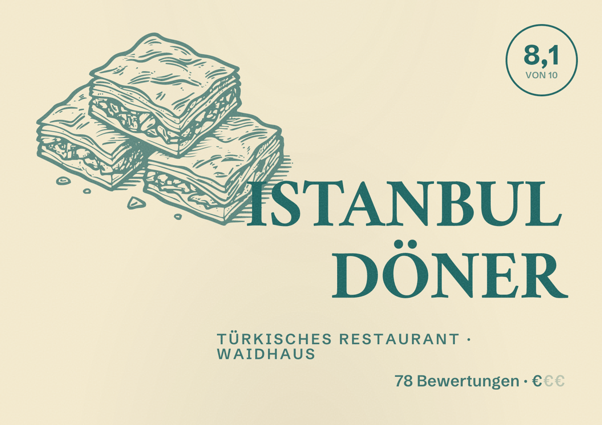 Illustriertes Poster von ISTANBUL DÖNER, Türkisches Restaurant in Waidhaus: Bewertung 8,1 von 10 aus 78 Bewertungen, Preisniveau €