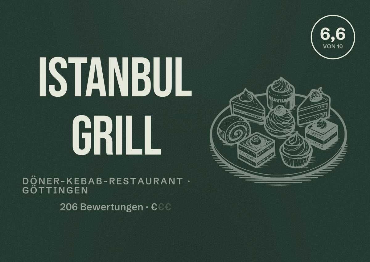 Illustriertes Poster von Istanbul Grill, Döner-Kebab-Restaurant in Göttingen: Bewertung 6,6 von 10 aus 206 Bewertungen, Preisniveau €