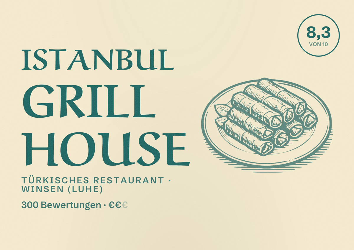 Illustriertes Poster von Istanbul Grill House, Türkisches Restaurant in Winsen (Luhe): Bewertung 8,3 von 10 aus 300 Bewertungen, Preisniveau €€