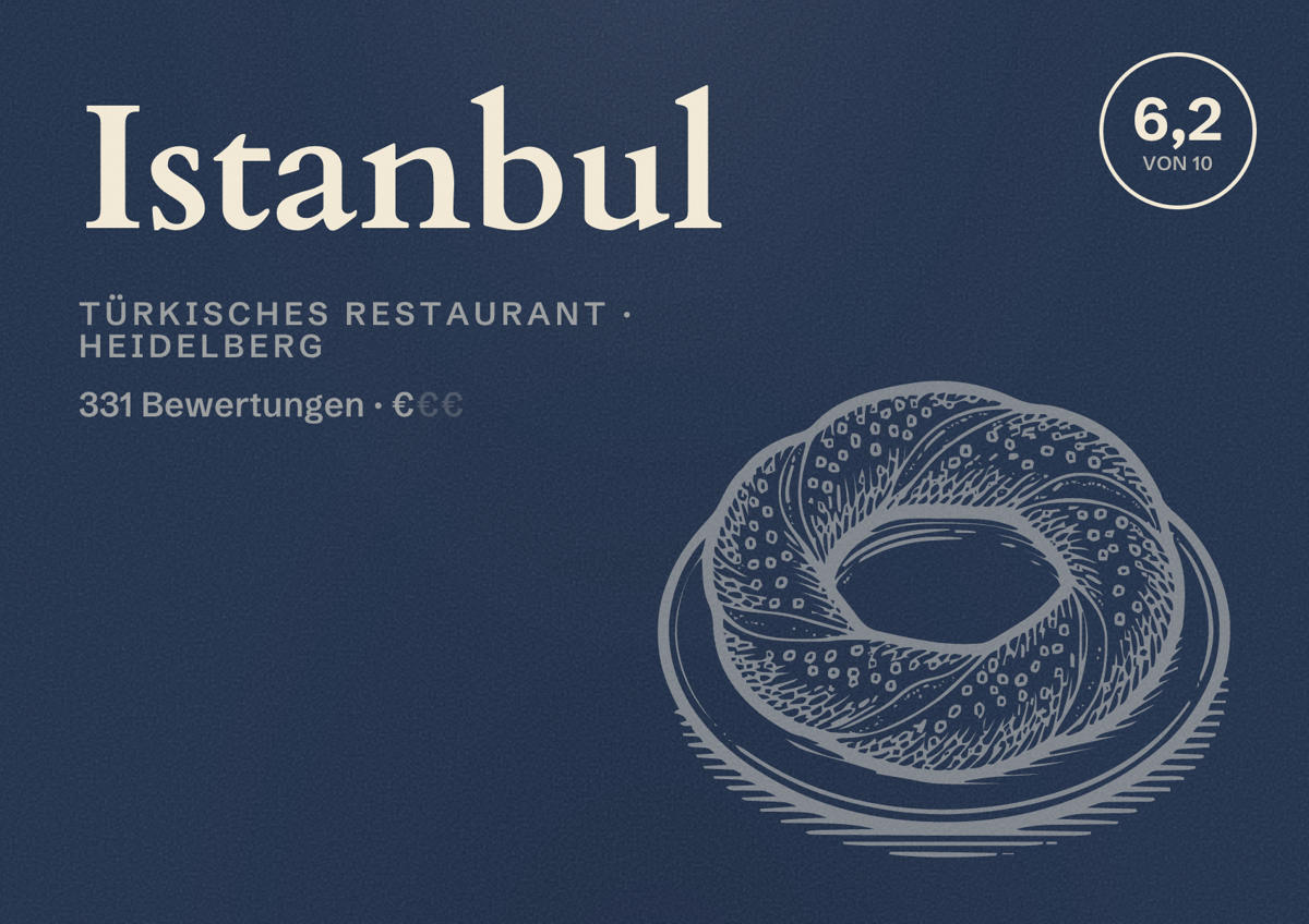Illustriertes Poster von Istanbul, Türkisches Restaurant in Heidelberg: Bewertung 6,2 von 10 aus 331 Bewertungen, Preisniveau €