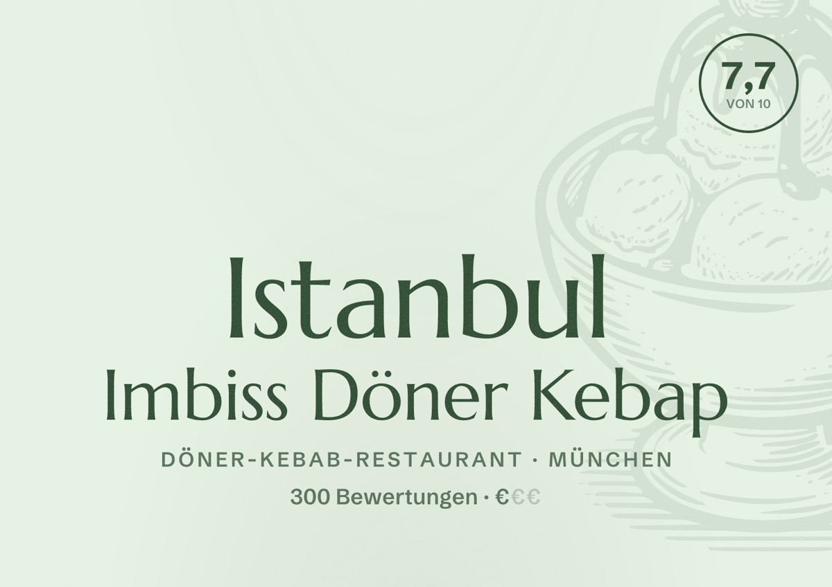 Illustriertes Poster von Istanbul Imbiss Döner Kebap, Döner-Kebab-Restaurant in München: Bewertung 7,7 von 10 aus 300 Bewertungen, Preisniveau €