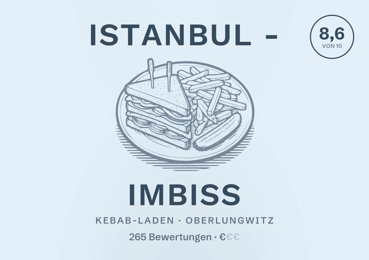 Illustriertes Poster von Istanbul - Imbiss, Kebab-Laden in Oberlungwitz: Bewertung 8,6 von 10 aus 265 Bewertungen, Preisniveau €