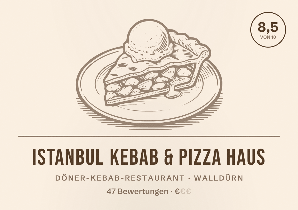 Illustriertes Poster von ISTANBUL KEBAB & PIZZA HAUS, Döner-Kebab-Restaurant in Walldürn: Bewertung 8,5 von 10 aus 47 Bewertungen, Preisniveau €