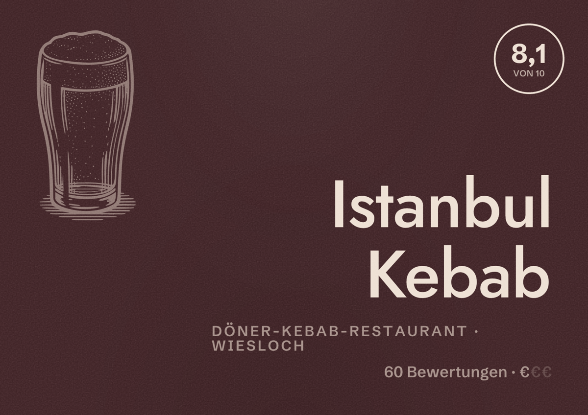 Illustriertes Poster von Istanbul Kebab, Döner-Kebab-Restaurant in Wiesloch: Bewertung 8,1 von 10 aus 60 Bewertungen, Preisniveau €