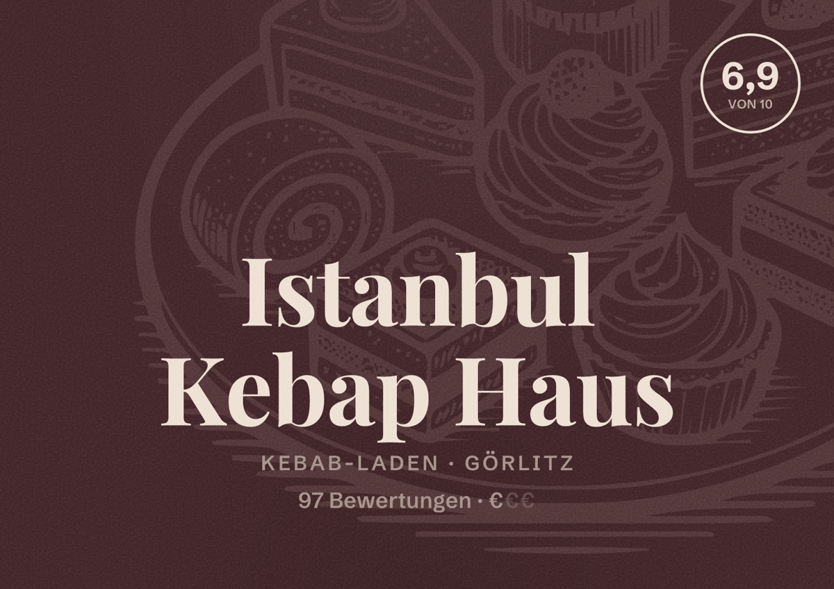 Illustriertes Poster von Istanbul Kebap Haus, Kebab-Laden in Görlitz: Bewertung 6,9 von 10 aus 97 Bewertungen, Preisniveau €