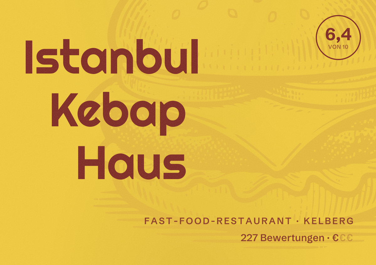 Illustriertes Poster von Istanbul Kebap Haus, Fast-Food-Restaurant in Kelberg: Bewertung 6,4 von 10 aus 227 Bewertungen, Preisniveau €