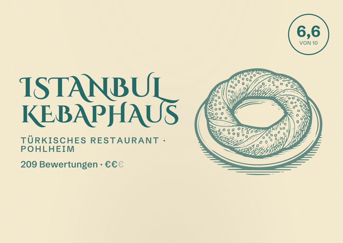 Illustriertes Poster von Istanbul Kebaphaus, Türkisches Restaurant in Pohlheim: Bewertung 6,6 von 10 aus 209 Bewertungen, Preisniveau €€