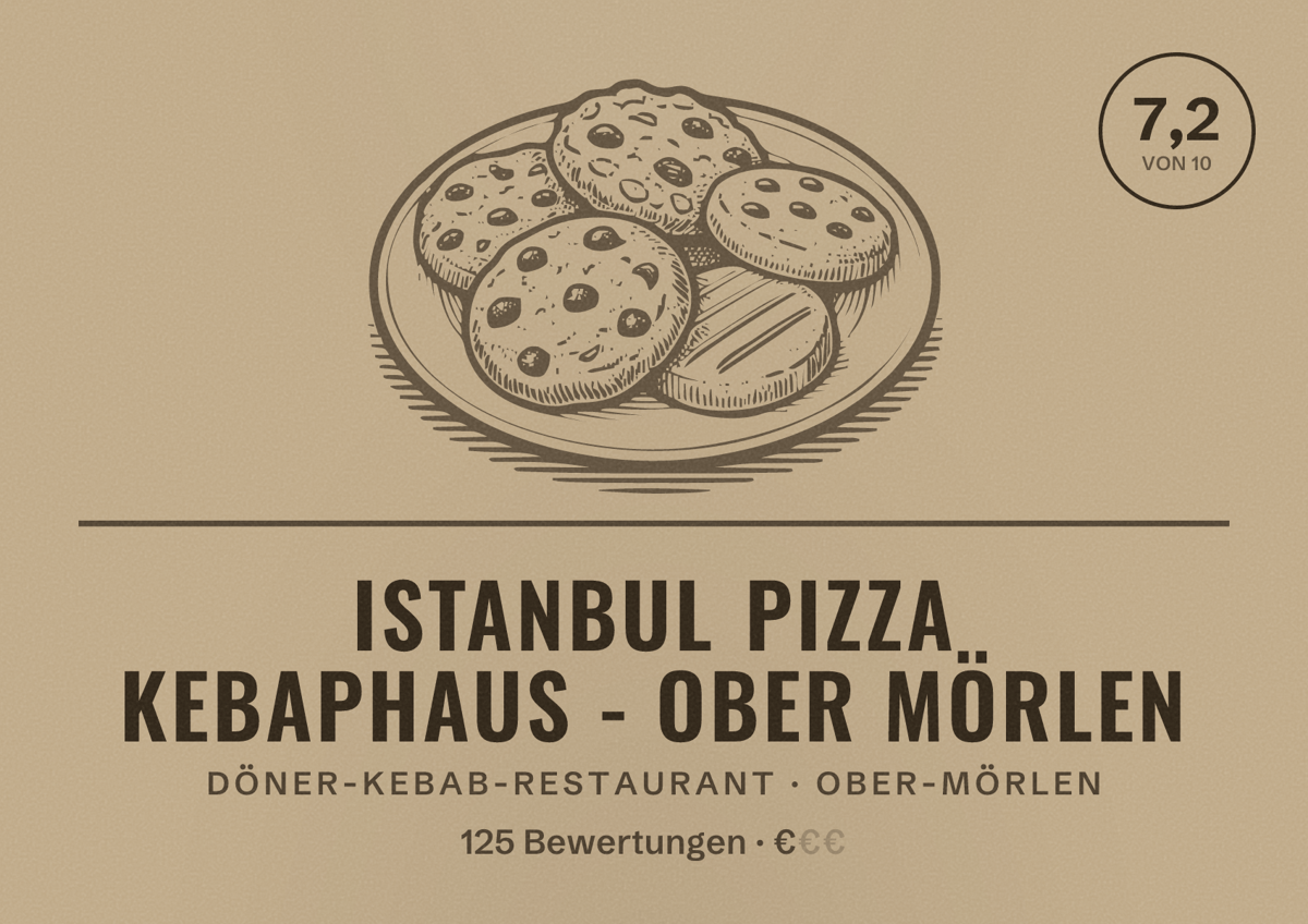 Illustriertes Poster von Istanbul Pizza Kebaphaus - Ober Mörlen, Döner-Kebab-Restaurant in Ober-Mörlen: Bewertung 7,2 von 10 aus 125 Bewertungen, Preisniveau €