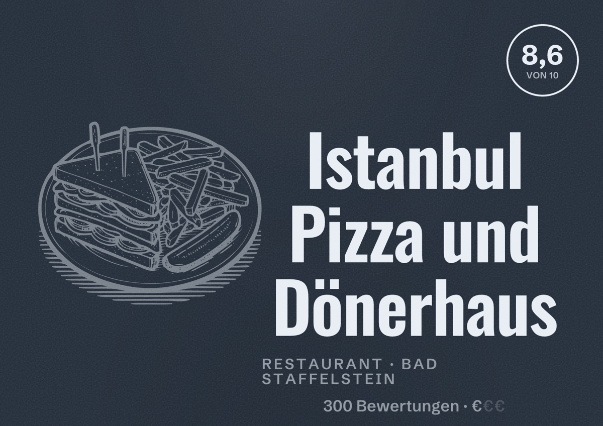 Illustriertes Poster von Istanbul Pizza und Dönerhaus, Restaurant in Bad Staffelstein: Bewertung 8,6 von 10 aus 300 Bewertungen, Preisniveau €