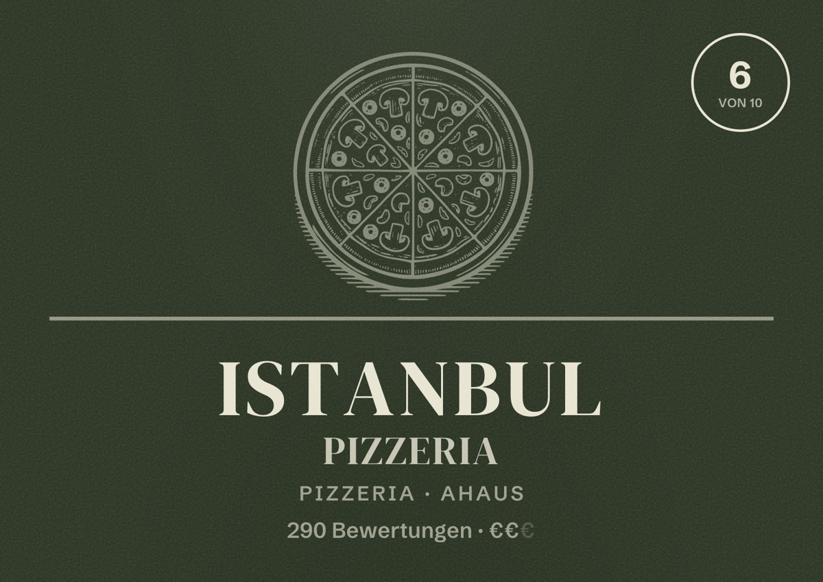 Illustriertes Poster von Istanbul Pizzeria, Pizzeria in Ahaus: Bewertung 6 von 10 aus 290 Bewertungen, Preisniveau €€