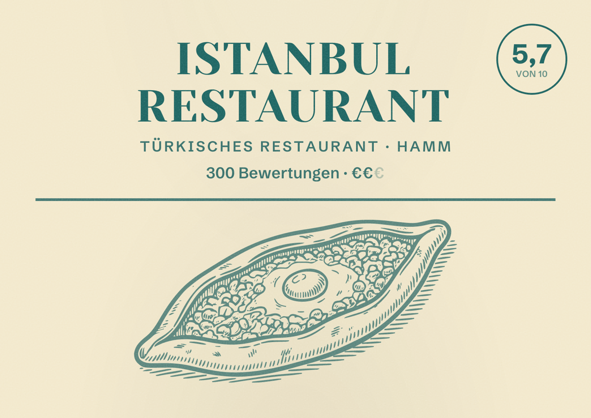 Illustriertes Poster von ISTANBUL RESTAURANT, Türkisches Restaurant in Hamm: Bewertung 5,7 von 10 aus 300 Bewertungen, Preisniveau €€