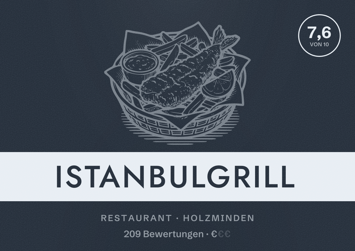 Illustriertes Poster von Istanbulgrill, Restaurant in Holzminden: Bewertung 7,6 von 10 aus 209 Bewertungen, Preisniveau €