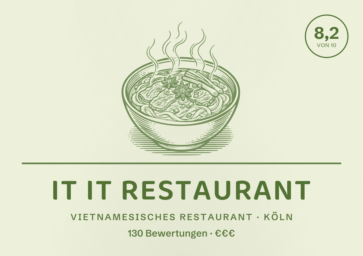 Illustriertes Poster von It It Restaurant, Vietnamesisches Restaurant in Köln: Bewertung 8,2 von 10 aus 130 Bewertungen, Preisniveau €€€