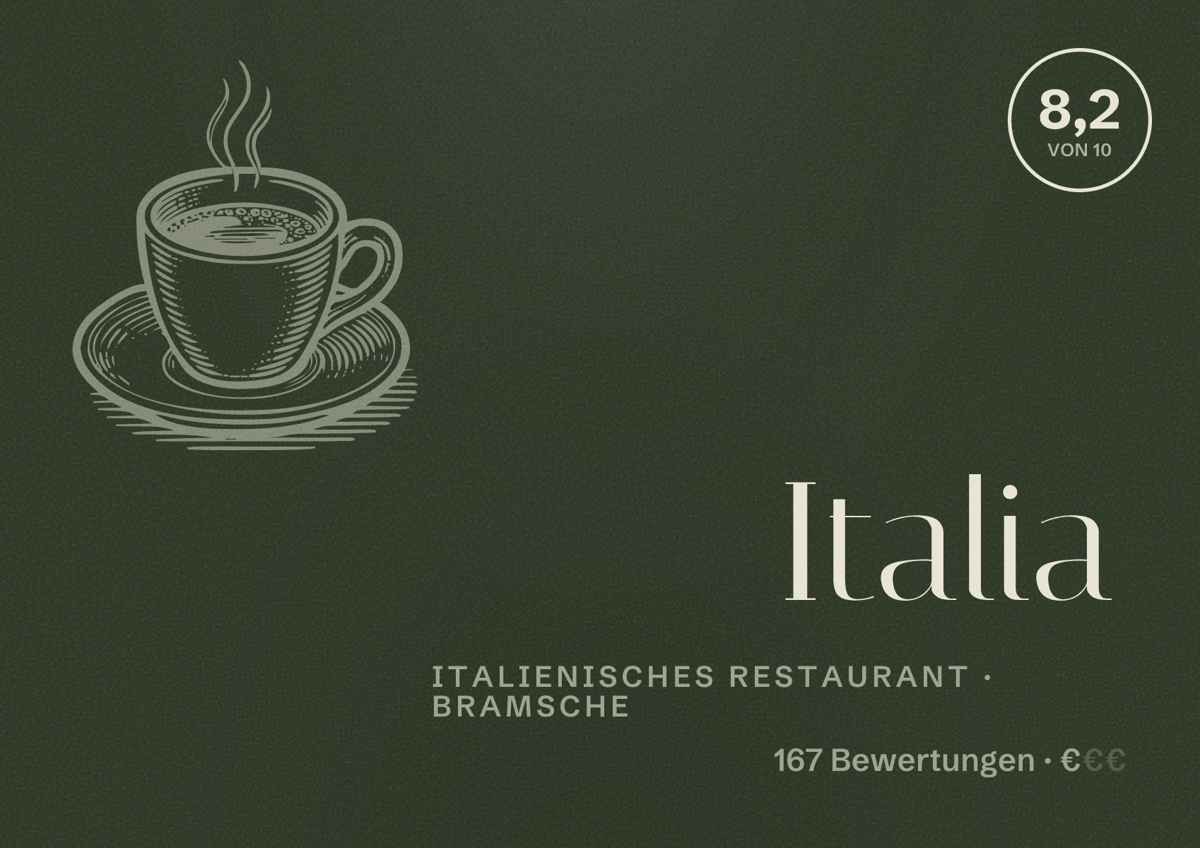 Illustriertes Poster von Italia, Italienisches Restaurant in Bramsche: Bewertung 8,2 von 10 aus 167 Bewertungen, Preisniveau €