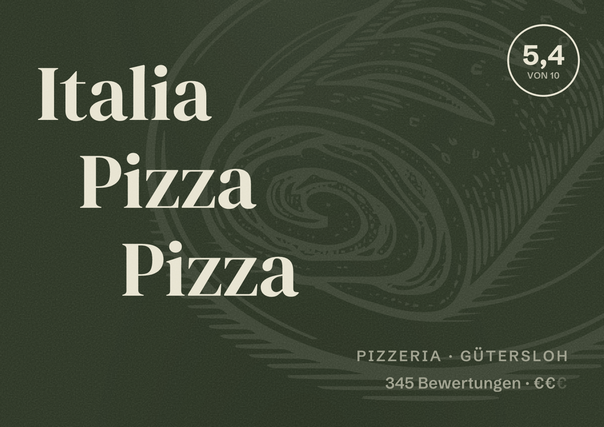 Illustriertes Poster von Italia Pizza Pizza, Pizzeria in Gütersloh: Bewertung 5,4 von 10 aus 345 Bewertungen, Preisniveau €€