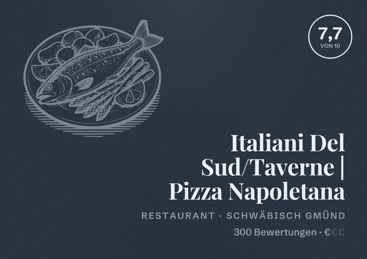 Illustriertes Poster von Italiani Del Sud/Taverne | Pizza Napoletana, Restaurant in Schwäbisch Gmünd: Bewertung 7,7 von 10 aus 300 Bewertungen, Preisniveau €