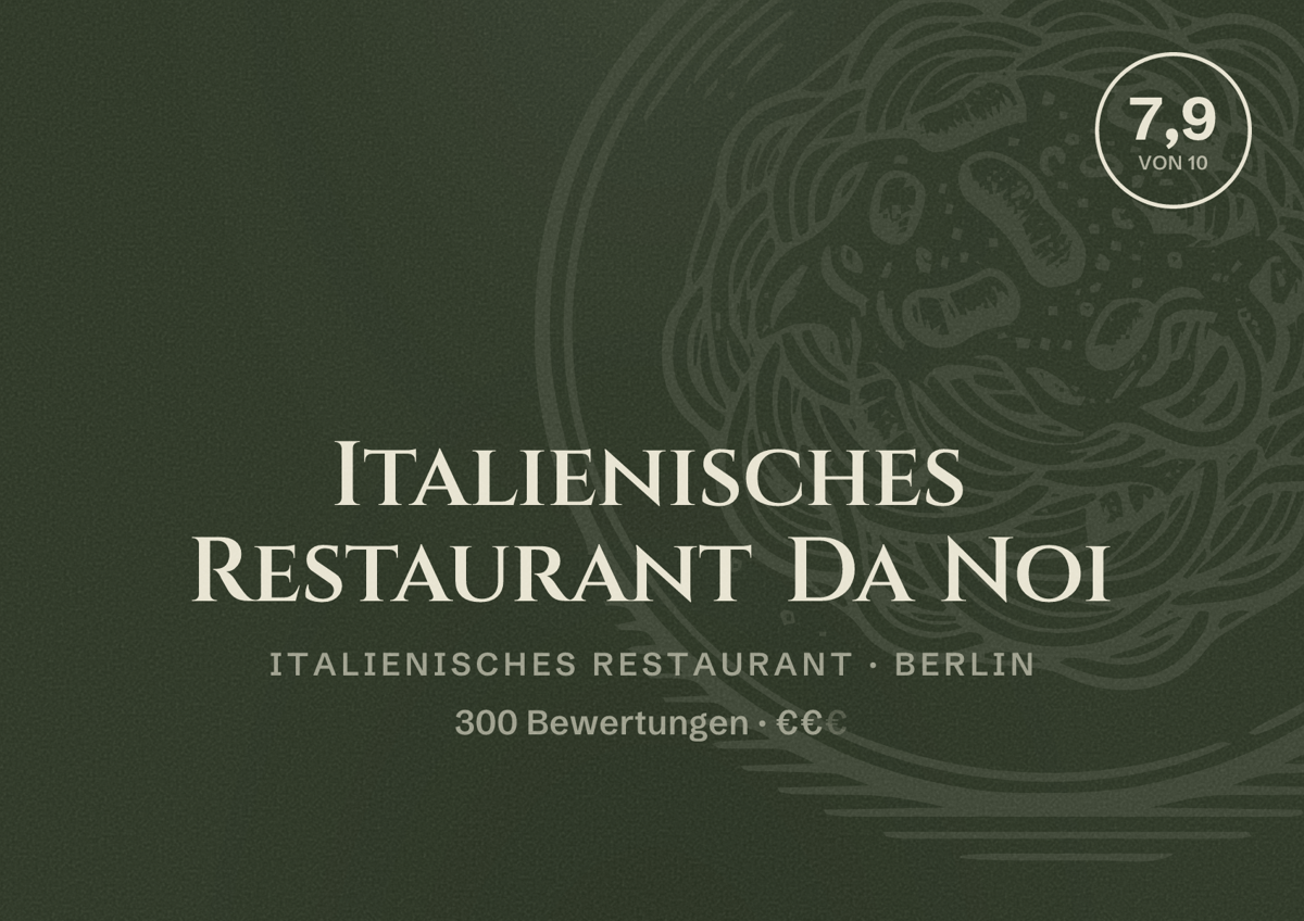 Illustriertes Poster von Italienisches Restaurant Da Noi, Italienisches Restaurant in Berlin: Bewertung 7,9 von 10 aus 300 Bewertungen, Preisniveau €€