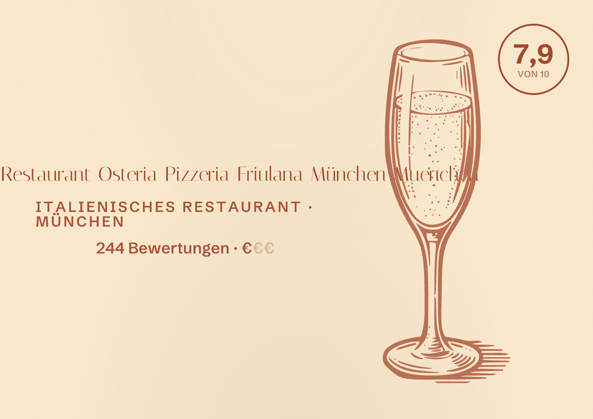 Illustriertes Poster von Italienisches Restaurant Osteria Pizzeria Friulana München Muenchen, Italienisches Restaurant in München: Bewertung 7,9 von 10 aus 244 Bewertungen, Preisniveau €