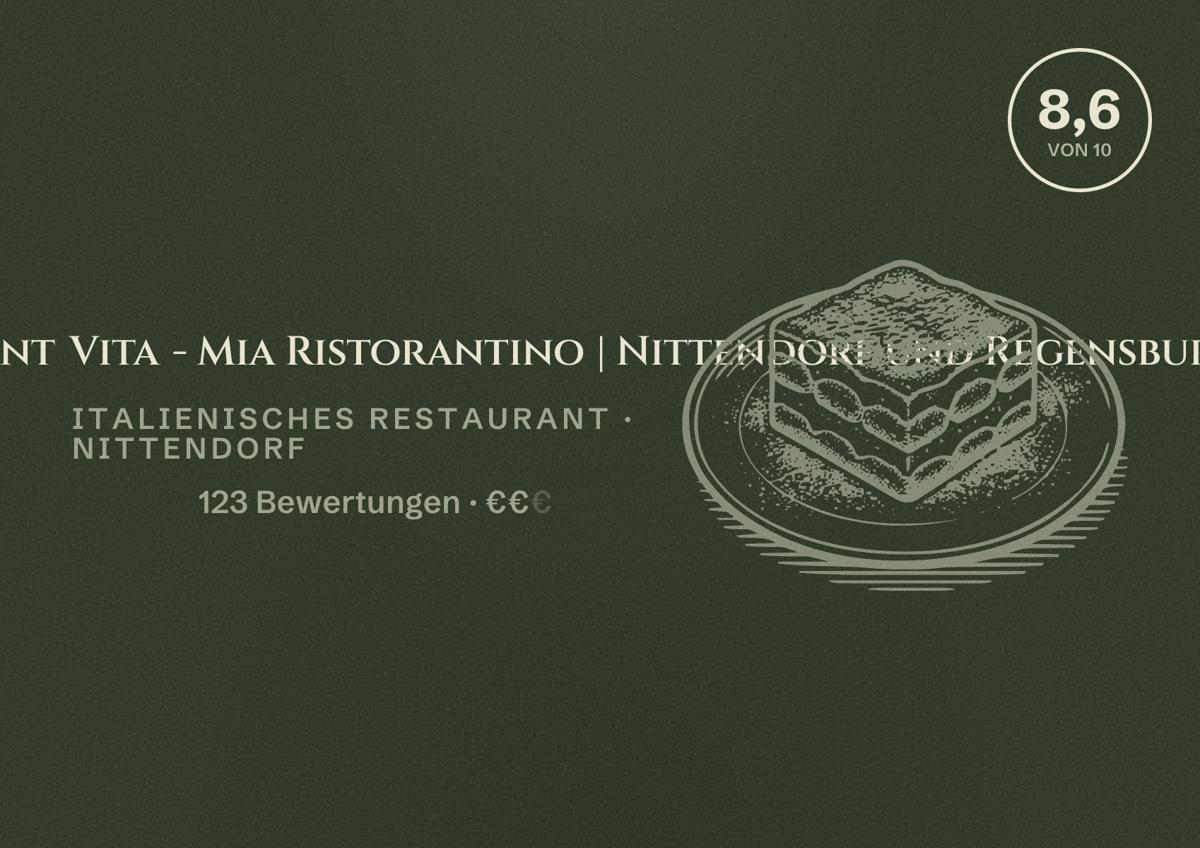 Illustriertes Poster von Italienisches Restaurant Vita - Mia Ristorantino | Nittendorf und Regensburg, Italienisches Restaurant in Nittendorf: Bewertung 8,6 von 10 aus 123 Bewertungen, Preisniveau €€