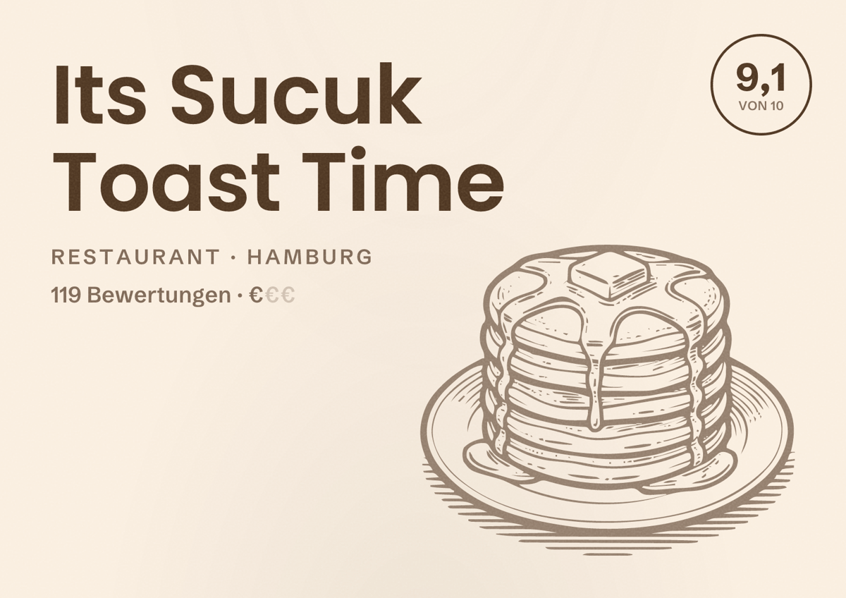Illustriertes Poster von Its Sucuk Toast Time, Restaurant in Hamburg: Bewertung 9,1 von 10 aus 119 Bewertungen, Preisniveau €