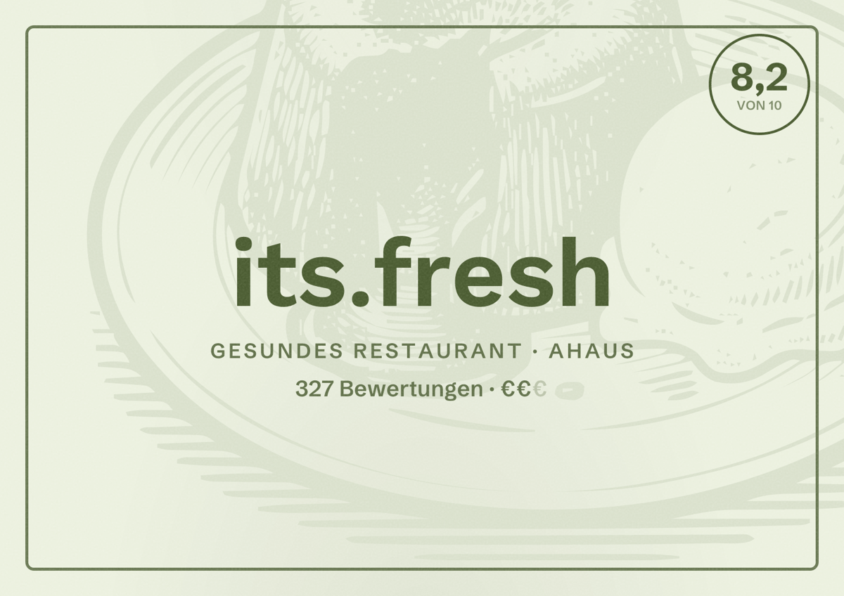 Illustriertes Poster von its.fresh, Gesundes Restaurant in Ahaus: Bewertung 8,2 von 10 aus 327 Bewertungen, Preisniveau €€