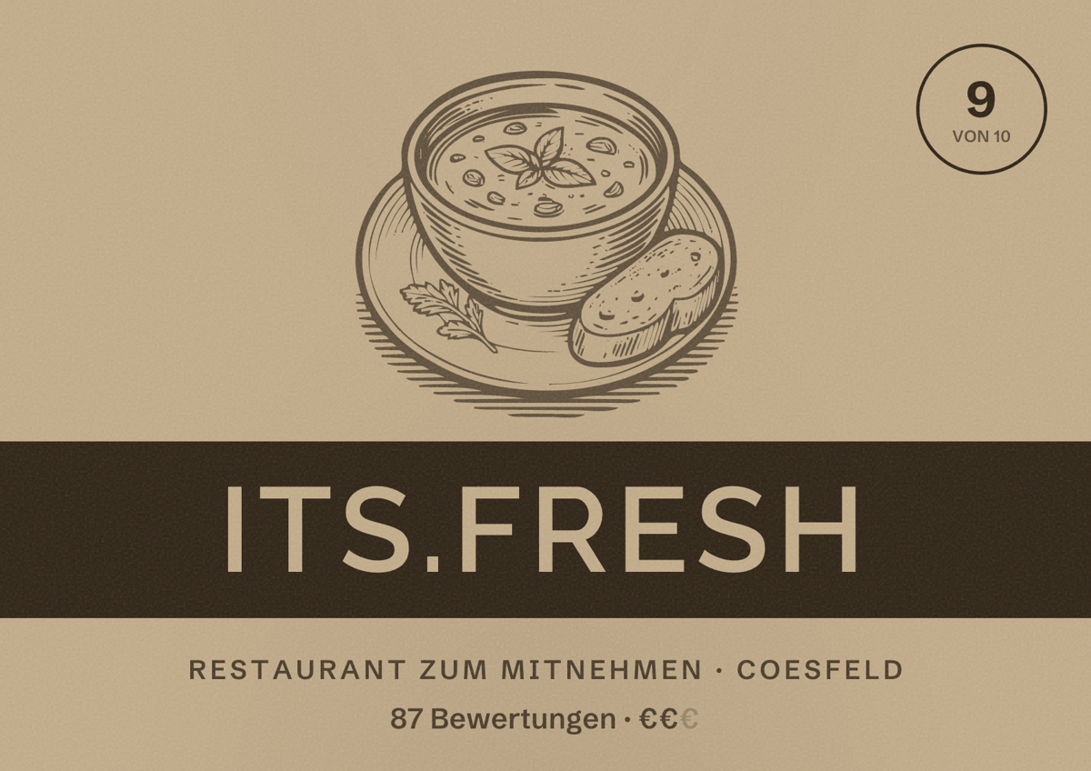 Illustriertes Poster von its.fresh, Restaurant zum Mitnehmen in Coesfeld: Bewertung 9 von 10 aus 87 Bewertungen, Preisniveau €€