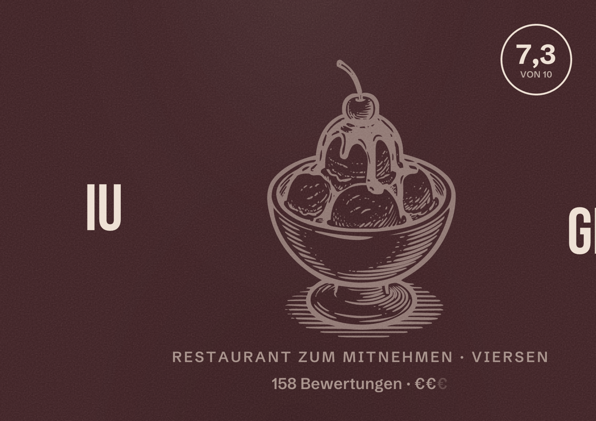 Illustriertes Poster von IU GENE, Restaurant zum Mitnehmen in Viersen: Bewertung 7,3 von 10 aus 158 Bewertungen, Preisniveau €€