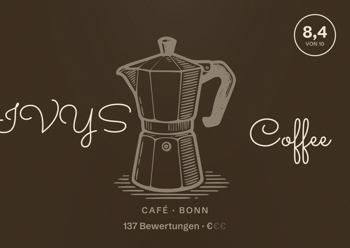 Illustriertes Poster von IVYS Coffee, Café in Bonn: Bewertung 8,4 von 10 aus 137 Bewertungen, Preisniveau €
