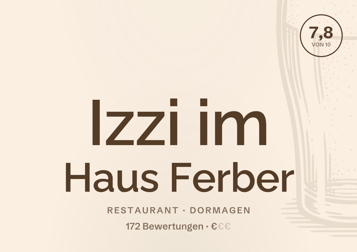 Illustriertes Poster von Izzi im Haus Ferber, Restaurant in Dormagen: Bewertung 7,8 von 10 aus 172 Bewertungen, Preisniveau €