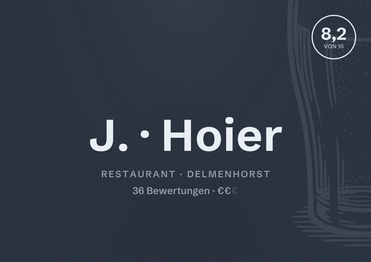 Illustriertes Poster von J. Hoier, Restaurant in Delmenhorst: Bewertung 8,2 von 10 aus 36 Bewertungen, Preisniveau €€
